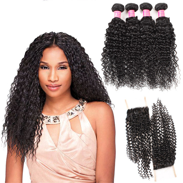 Factory Price 8A Mink Brazilian Curly Wave 4 Bundles With 4*4 Lace Closure Free/Middle/Three Part Good Cheap Virgin Human Hair Extensions