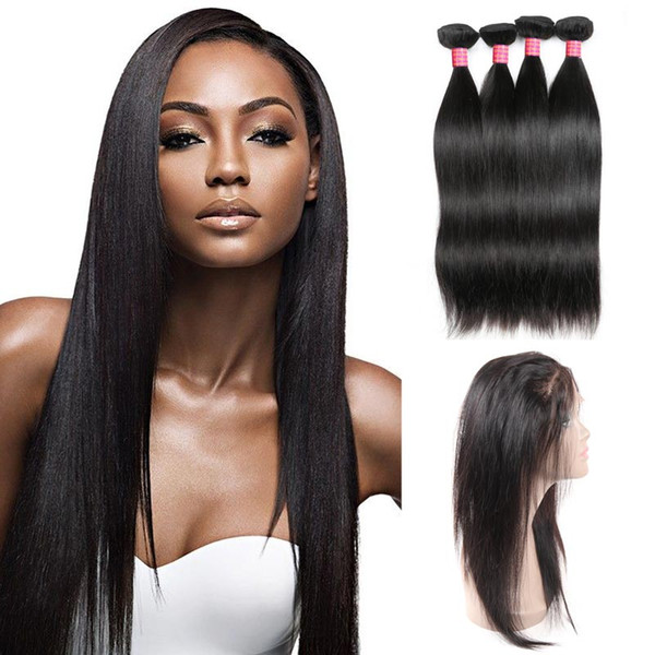 8A Grade Brazilian Virgin Hair Bundles Straight Hair 360 Lace Frontal with 3 Bundles 100% Unprocessed Virgin Human Hair Extensions Wholesale