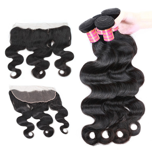 Brazilian Body Wave Bundles with Frontal 8A Unprocessed Brazilian Body Wave 13x4 Ear to Ear Lace Frontal with 3 Hair Bundles