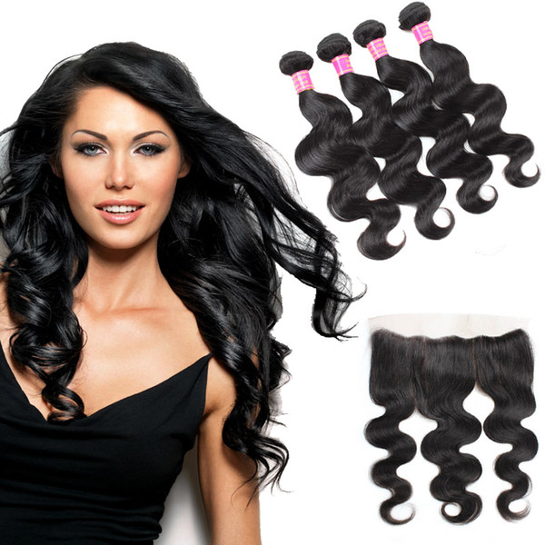 Cheap 8A Brazilian Virgin Human Hair Body Wave With Lace Frontal 4 Bundles With 13x4 Ear to Ear Lace Frontal Wholsale Price