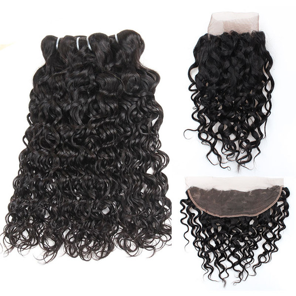 Water Wave 13x4 Lace Frontal Closure With Water Wave Hair Bundles Unprocessed Human Hair Brazilian Water Wave Hair Bundles