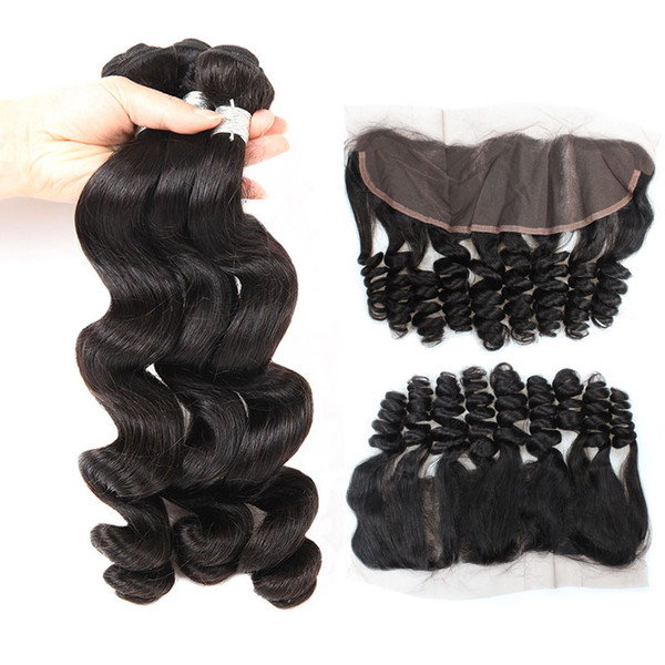 Cheap Brazilian Loose Wave Virgin Human Hair 3 Bundles with 13X4 Lace Frontal Closure 10A Loose Wave Frontal Closure Human Hair Bundles