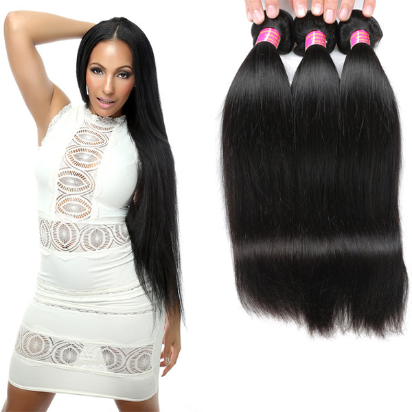 Wholesale 8A Brazilian Straight Human Hair Extensions Virgin Brazilian Hair 3 Bundles Brazilian Virgin Straight Hair Weaves Natural Color