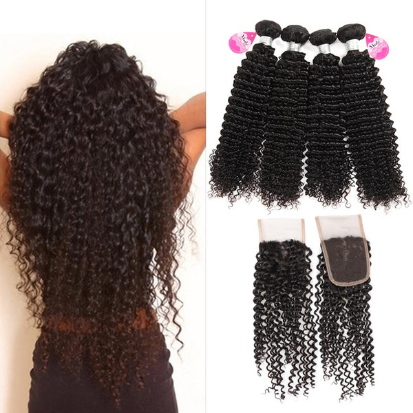 Brazilian Afro Kinky Curly Human Hair Weave with Lace Closure Unprocessed Human Hair Weft Deep Curly Virgin Hair Weft