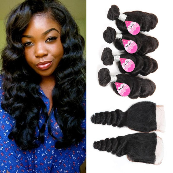 Mink Brazilian Virgin Hair Loose Wave with Closure Unprocessed Free Middle 3 Part Double Weft Human Hair Extensions Dyeable Human Hair