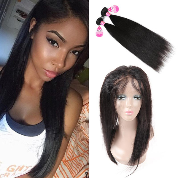 Brazilian Virgin Straight Hair Bundles with 360 Lace Frontal 2 Bundles 100% Unprocessed Virgin Human Hair Extensions Wholesale Price