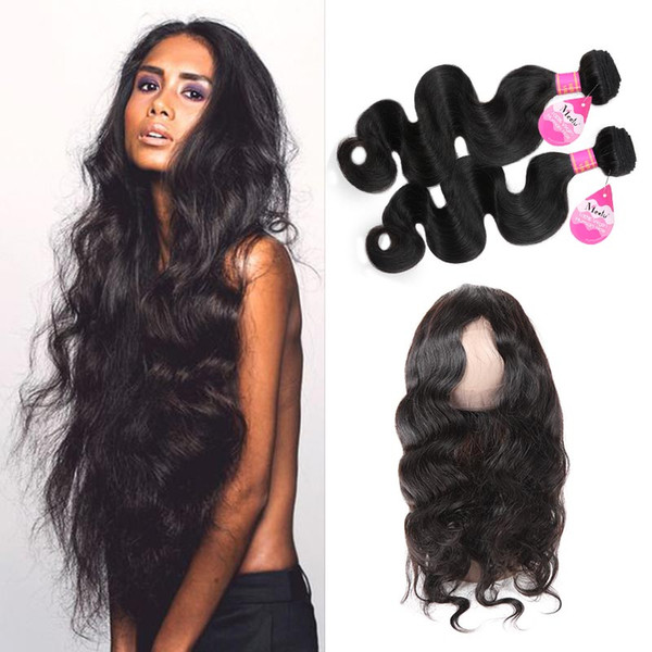 360 Full Lace Frontal Closure With 2 Bundles Brazilian Body Wave Human Hair Weaves 8A Grade Peruvian Indian Malaysian Wavy Remy Hair