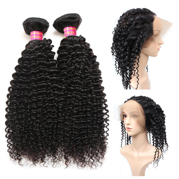 8A 360 Lace Frontal with Bundles Unprocessed Peruvian Virgin Kinkys Curly Hair 360 Lace Frontal Closure Free Part Natural Color Wholesale