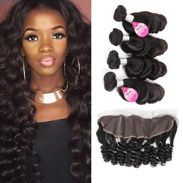 Loose Wave with Lace Frontal Hair Bundles 10A Loose Wave Bundles with Pre Plucked Frontal 4 Bunles Brazilian Loose Wave Hair