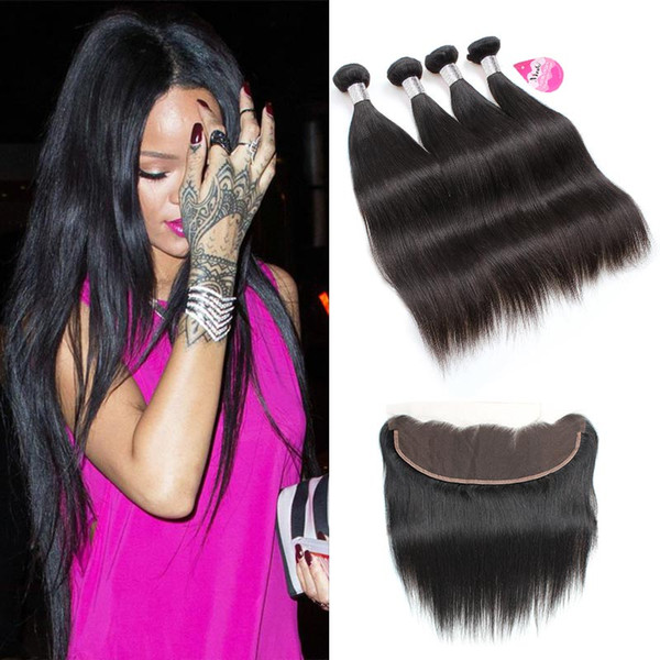 Brazilian Virgin Hair Straight Hair Bundles with Frontal 10A 4Pcs Ear to Ear Lace Frontal Closure with straight Human Hair Bundles