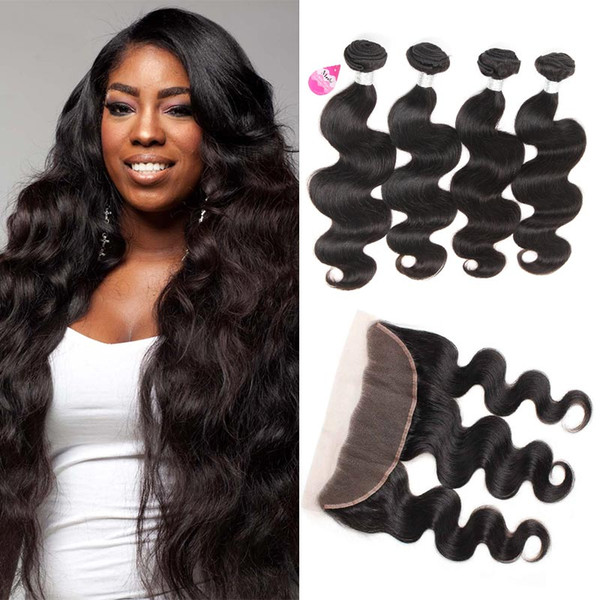 13*4 Lace Frontal with Bundles 10A Brazilian Body Wave Human Hair 4 Bundles with Frontal Closure Peruvian Malaysian Indian Wavy Remy Hair