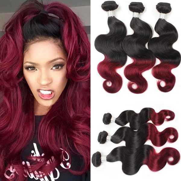 Top Quality 12A Ombre Brazilian Body Wave Hair Virgin Human Extensions 3Pcs Two Tone 1B 99J Black to Burgundy Red Remy Hair Wave Weft Bundle