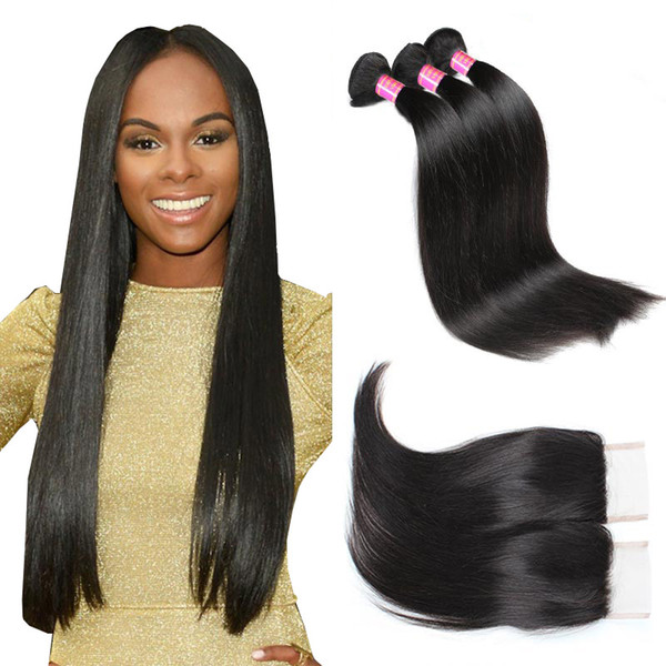 8A Mink Hair Virgin Peruvian Straight Hair 4 Bundles With Closure Buy Good Cheap Brazilian Malaysian Indian Human Hair Weaves Weft Wholesale