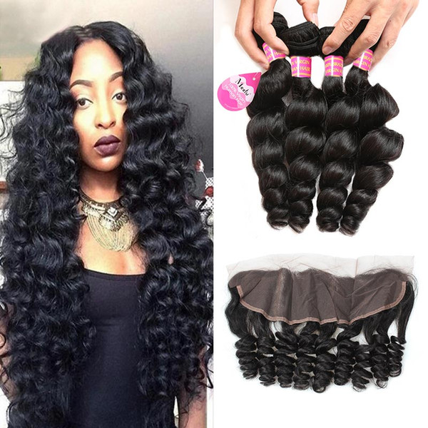 Loose Wave Human Hair 4 Bundles With Lace Frontal Closure 8A Unprocessed Remy Human hair bundles with Frontal Human Hair Weave