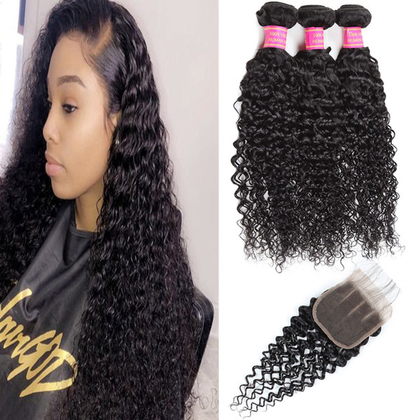 Indian Hair Extensions Yaki Straight Brazilian Hair Kinky Curly Virgin Human Hair Bundles With Closure 3pc Loose Deep Wave Water Wave