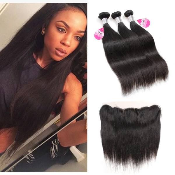 10A Ear To Ear 13x4 Lace Frontal Closure With 3 Bundles Silky Straight Human Hair Bundles Brazillian Straight Hair Weaves