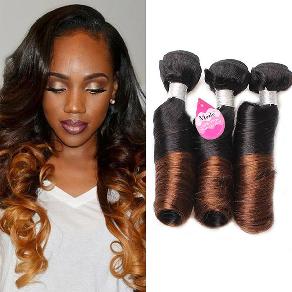 2 Tone Ombre #1B/4 Spring Curl Hair 3 bundles Brazilian Virgin Human Hair Weaves Spring Curl Hair Extensions Fast 