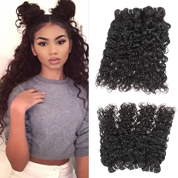 10A Grade Brazilian Water Wave Virgin Hair 4 Bundles Remy Human Hair Weaves Natural Black Factory Price