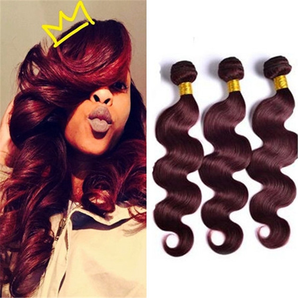 Brazilian Human Hair Weaves Burgundy Body Wave 8A 3 Bundles Colored 99J Red Wine Wavy Hair Weft