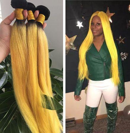 9A Brazilian Ombre Virgin Hair Two Tone Yellow Ombre Hair 100% Remy Human Hair Weave 3 Bundles Silk Straight Weaves