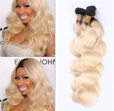 Two Tone 1B 613 Body Wave Hair Bundles Dark Roots Blonde Ombre Wavy Human Hair Weaves 3Pcs Lot Brazilian Blonde Hair