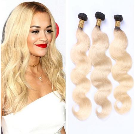 3 Bundles Deals Color T 1B 613 Blonde Virgin Hair Body Wave Ombre Black Blonde Peruvian Indian Hair Weave Bundle