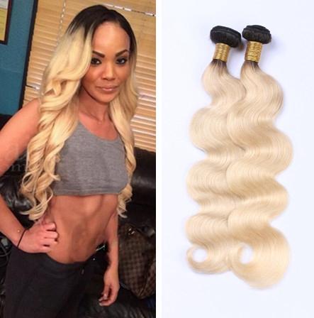 Brazilian Dark Root Blonde Hair Body Wave 3pcs Two Tone 1b 613 Ombre Wavy Hair 8