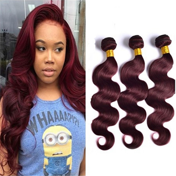 99J Burgundy Wine Red Unprocessed Body wave Brazilian Peruvian Indian 99j Human Hair Bundles in Stocks