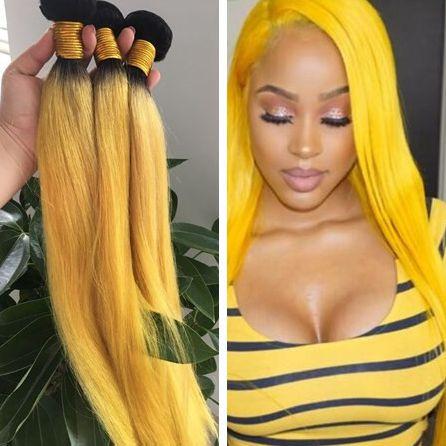 yellow ombre straight Hair Wholesale Brazilian human hair extension yellow weaving ombre hair bundles 3pcs lot