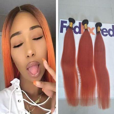 Orange Ombre Human Hair Weave Brazilian Virgin Straight Weave Straight Virgin Brazilian Hair