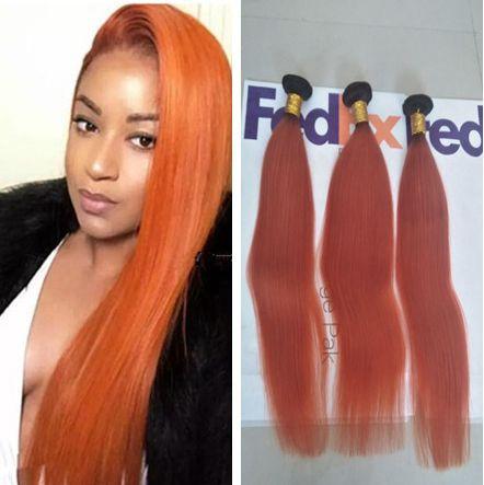 Dark roots Ombre black and orange Hair Extensions 1b orange Two Tone Human Hair Weaving Silk Straight Ombre hair weaving bundles