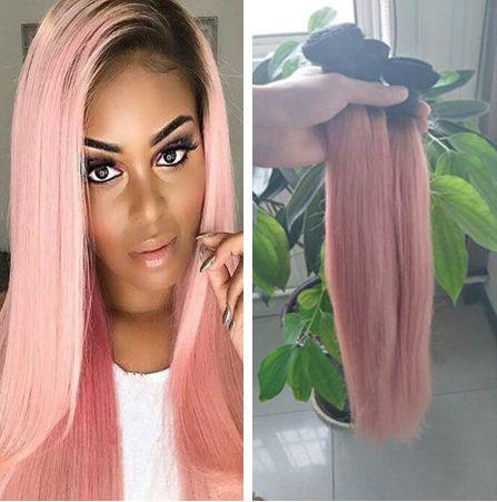 9A Brazilian Hair 2 Tone 1B #Pink Ombre Straight Hair Bundles Ombre Hair Extensions Pink Dark Root