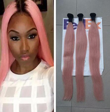 Silky Straight 1B Pink Human Hair 3 Bundles 3pcs lot Dark Root Ombre Pink Hair Extension