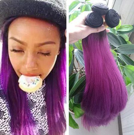 9A Grade Ombre Brazilian Straight Hair 3 Bundles 1B Purple Ombre Human Hair Weaves 3Pcs Lot Straight Extensions