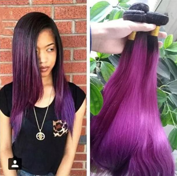 3pcs Ombre Purple Hair Ombre Hair Extensions Two Tone Weaves 100g lot black and purple Color human Hair