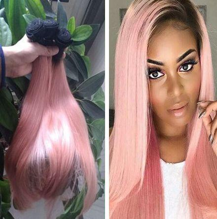 Ombre Malaysian Straight Human Hair Weave Bundles 3pcs Rose Gold Ombre 1B Pink Human Hair Extensions