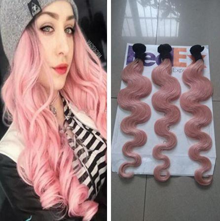 Two Tone 1B Pink Ombre Body Wave Human Hair Weaves Brazilian Human Virgin Hair Pink Bundles