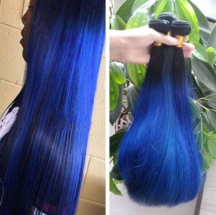 Dark Roots 1B Blue Ombre Weave Raw Indian Virgin Human Hair Bundles Straight Two Tone Color Remy Hair Extensions