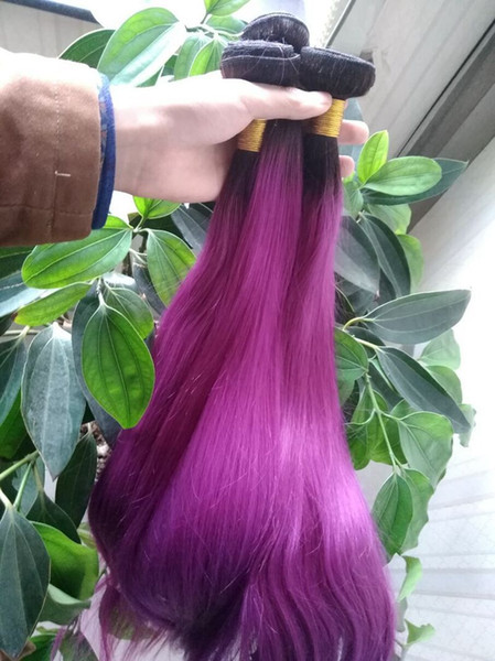 virgin ombre hair purple two tone hair 3 bundles lot 1b purple 100% human straight hair weaving bundles