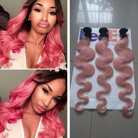 1B Pink Ombre Body Wave Brazilian Human Hair Weave Bundles Virgin Ombre Hair Extensions 3 Bundles