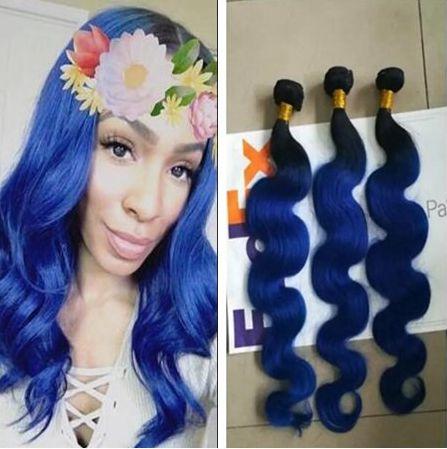 Wholesale Ombre Hair Bundles Blue Ombre Human Hair Extensions Body Wave Peruvian Indian Malaysian Hair Weaves Bundles