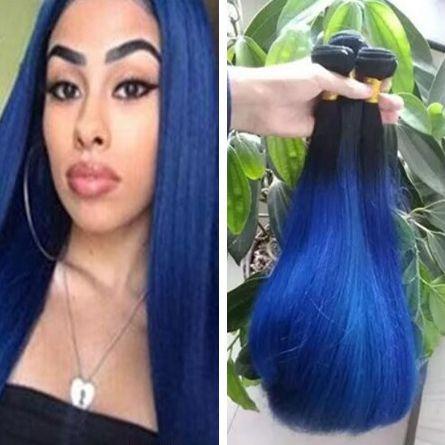 Brazilian Ombre Hair 3 Bundles Blue Ombre Human Hair Extensions Straight Peruvian Indian Malaysian Hair Weaves Bundles