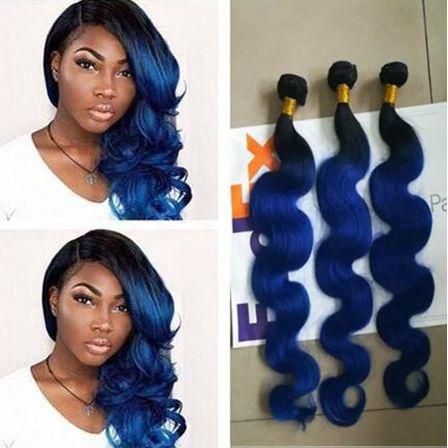 T1B Blue Dark Root Human Hair Bundles Body Wave Ombre Blue Human Hair 3 Bundle Deals