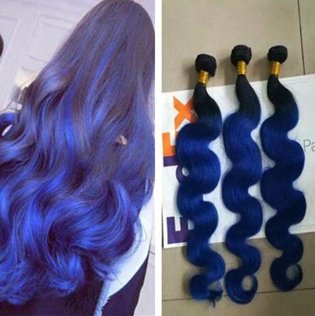 Ombre human hair weaves Brazilian Peruvian Malaysian human hair bundles two tone color black and Blue hair extension double weft