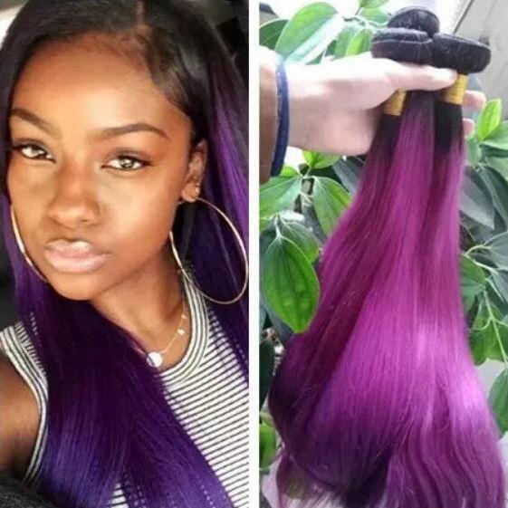 Peruvian Indian Malaysian Brazilian Straight Hair 1b Purple ombre human hair extensions 3 bundles lot hair weft