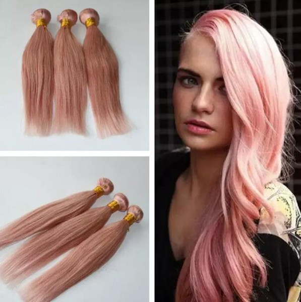 Straight Pink Human Hair Weaves Rose Pink Brazilian Virgin Hair Bundles 3pcs lot Pink Hair Extensions Double Wefts 9A Grade Wefts