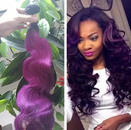 Ombre Human Hair Weave Ombre Purple Bundles Two Tone Color Human Remy Hair Extensions Body Wave