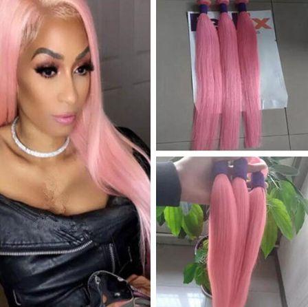 Brazilian Pink Hair Weaves Peruvain Indian Malaysian 100% Human Hair Straight Hair Extensions Brazilian Pink Weaves