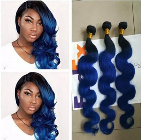 Body Wave Blue Hair Brazilian Virgin Human Hair Extension 3 Bundles Ombre Hair Bundles Two Tone Body Wave