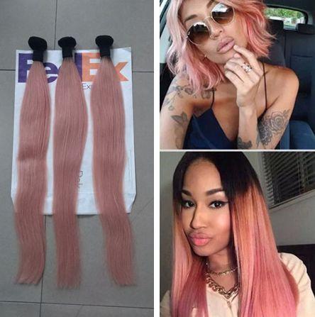 9A Malaysian Pink Ombre Hair Bundles Silky Straight 1B Rose Gold Pink Ombre Human Hair Weaves